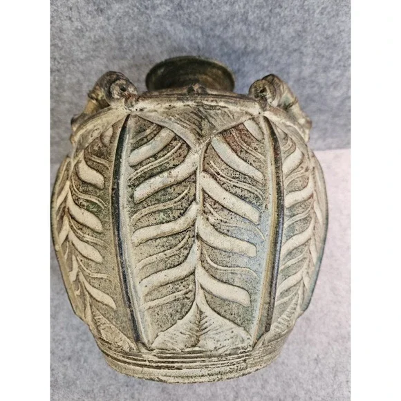 Vintage Chinoiserie Mid 20th‎ Century Ironstone Vase Monstera Leaves Motif